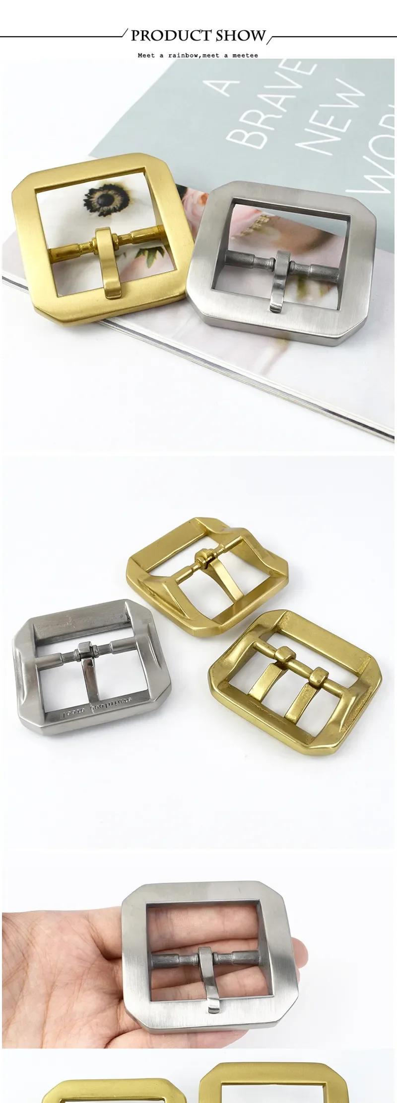 40mm Men Pure Copper Pin Buckle Stainless Steel Waistband Clasp Pants Single/Double Pins Belt Hook DIY Leather Craft Accessories