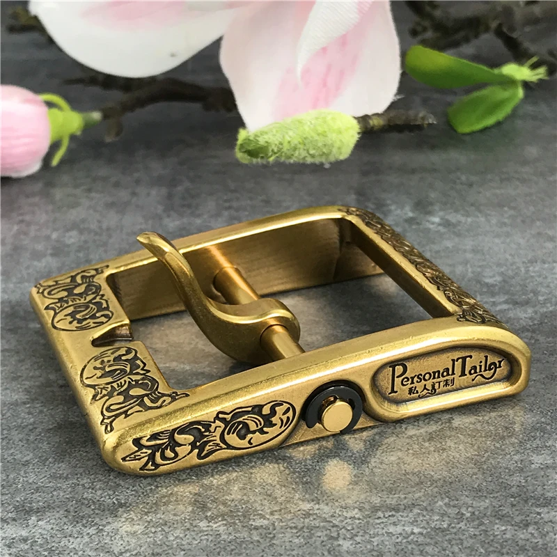 Luxury Carving Solid Brass Belt Buckle For Men Belt Stainless Steel Belt Buckle 40mm DIY Leather Craft Man Buckle Belt BK0002