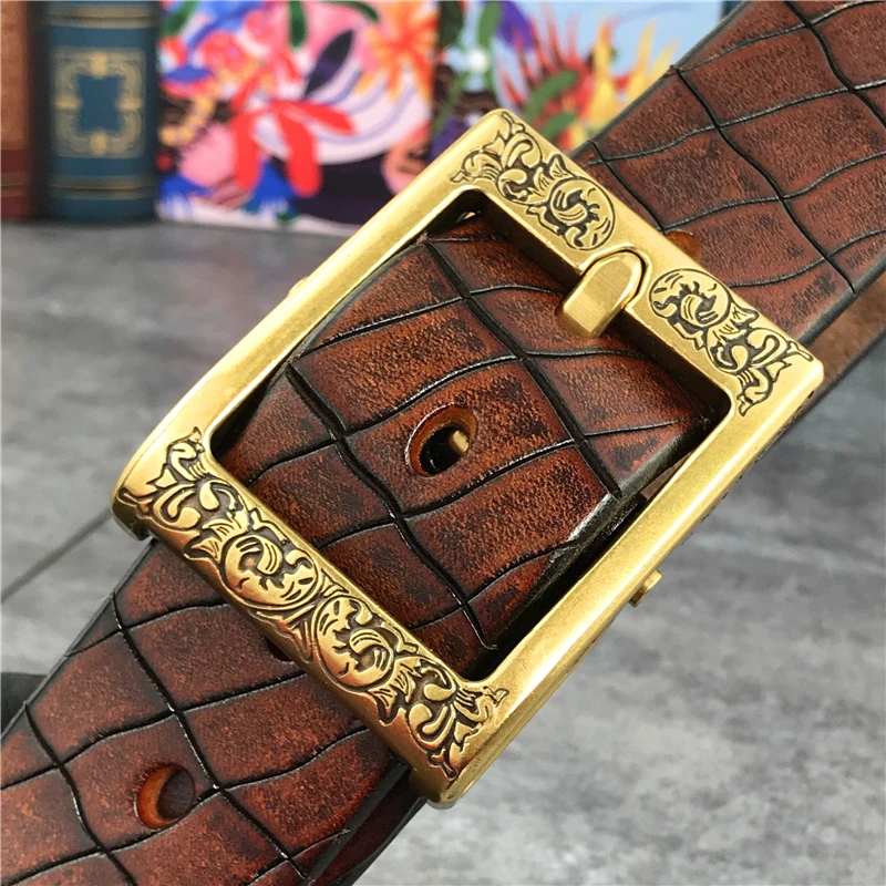 Luxury Carving Solid Brass Belt Buckle For Men Belt Stainless Steel Belt Buckle 40mm DIY Leather Craft Man Buckle Belt BK0002