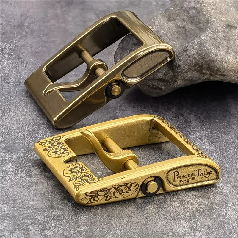 Luxury Carving Solid Brass Belt Buckle For Men Belt Stainless Steel Belt Buckle 40mm DIY Leather Craft Man Buckle Belt BK0002