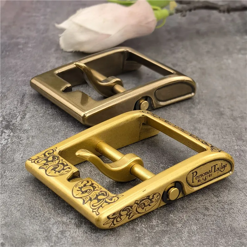 Luxury Carving Solid Brass Belt Buckle For Men Belt Stainless Steel Belt Buckle 40mm DIY Leather Craft Man Buckle Belt BK0002