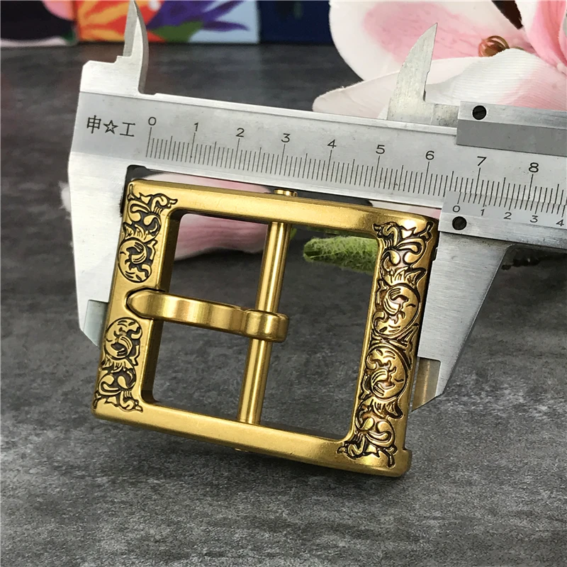 Luxury Carving Solid Brass Belt Buckle For Men Belt Stainless Steel Belt Buckle 40mm DIY Leather Craft Man Buckle Belt BK0002