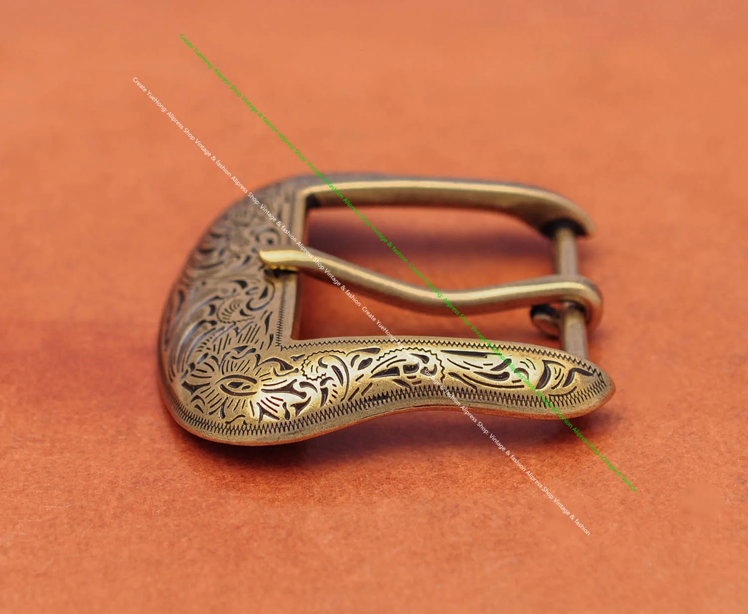 Brass Plated Western Cowboy Rodeo Flower Craved Men Leathercraft Accessories Belt Buckle 5 Pieces Set Unisex Fits 1 1/2" Strap