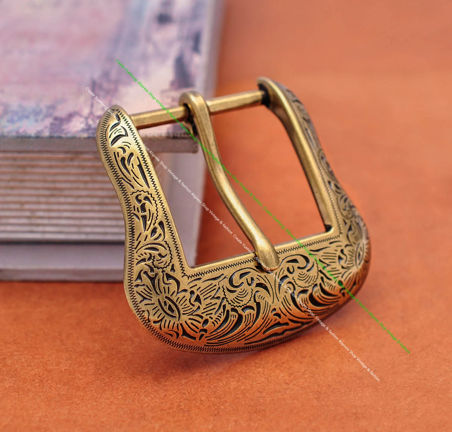 Brass Plated Western Cowboy Rodeo Flower Craved Men Leathercraft Accessories Belt Buckle 5 Pieces Set Unisex Fits 1 1/2" Strap