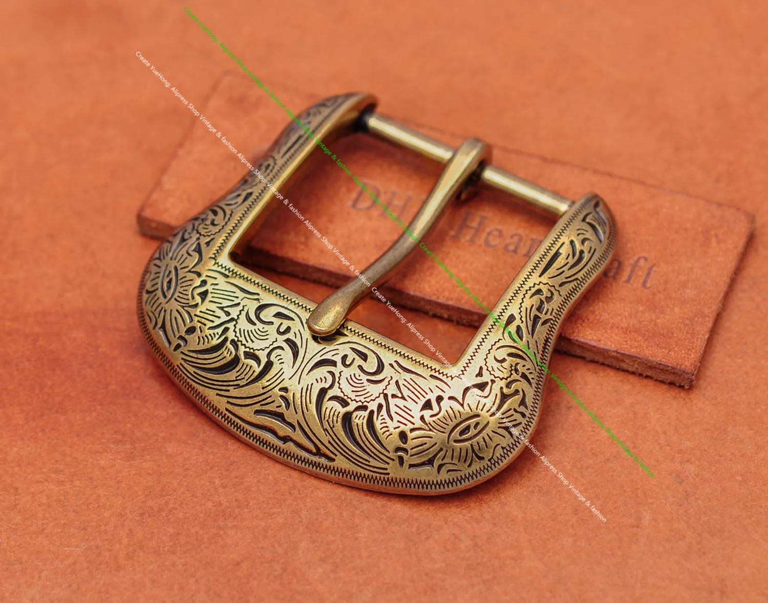 Brass Plated Western Cowboy Rodeo Flower Craved Men Leathercraft Accessories Belt Buckle 5 Pieces Set Unisex Fits 1 1/2" Strap