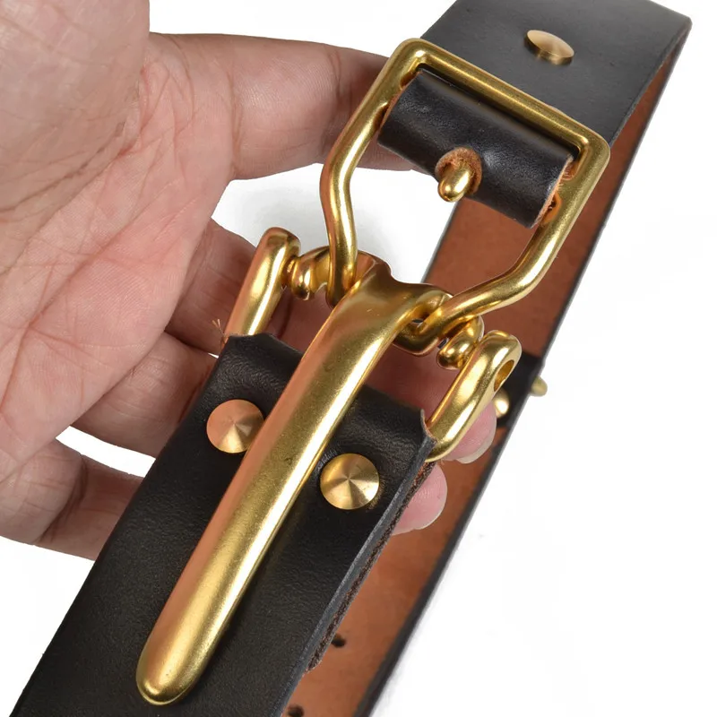 1Set 40mm Belt Buckle Solid Brass Man Belts Buckles Copper Cavalry Waistband Head for 38mm DIY Leather Crafts Accessories
