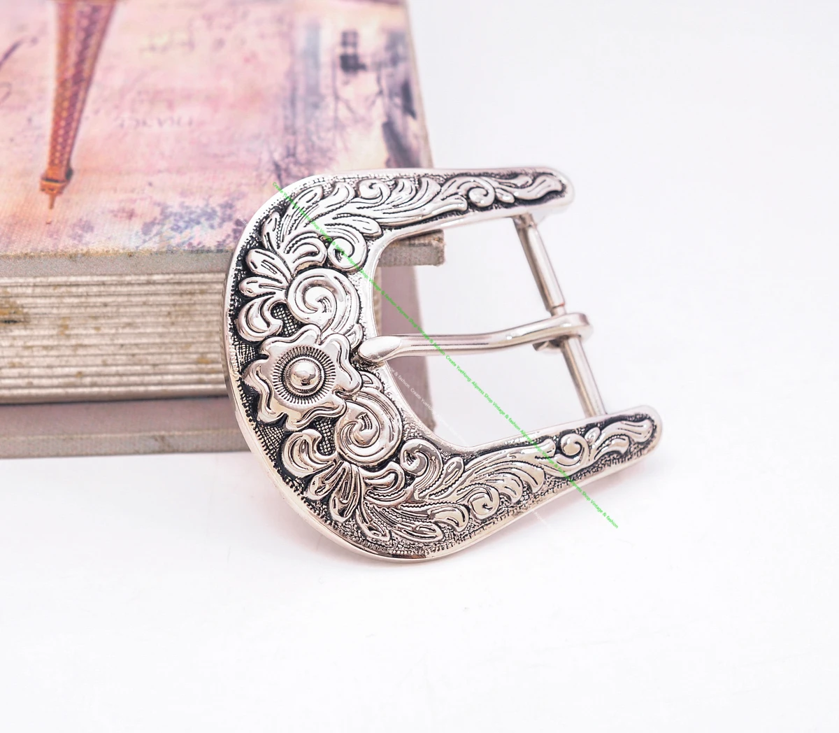 Men Women Black Silver 2-Tone Flower Engraved Texas Western Cowboy Ranger Rodeo 3-piece Set Leathercraft Belt Buckle