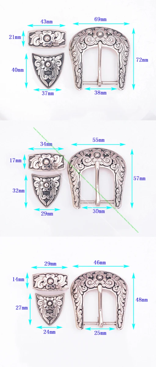 Men Women Black Silver 2-Tone Flower Engraved Texas Western Cowboy Ranger Rodeo 3-piece Set Leathercraft Belt Buckle