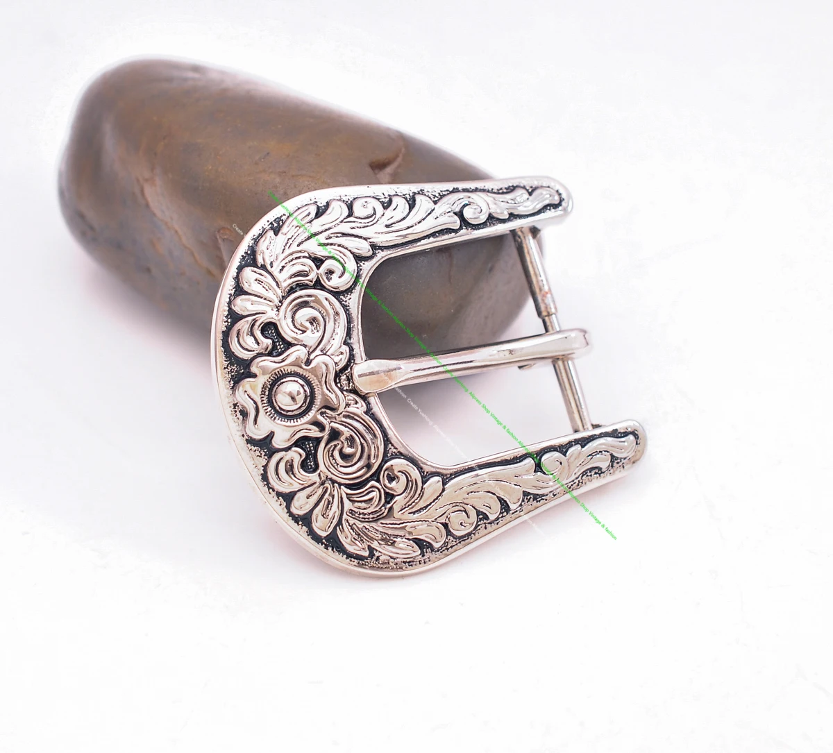 Men Women Black Silver 2-Tone Flower Engraved Texas Western Cowboy Ranger Rodeo 3-piece Set Leathercraft Belt Buckle