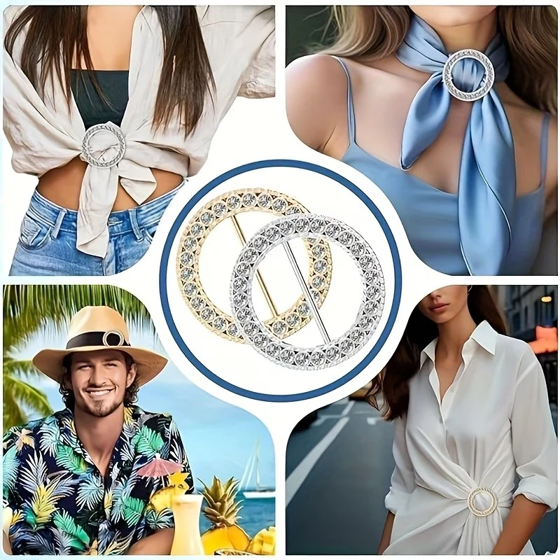 4Pcs Rhinestones T Shirt Clips Fashion Rhinestone Scarf Clip Rings Elegant Scarves Waist Buckles for Clothing Neckerchief Shawl
