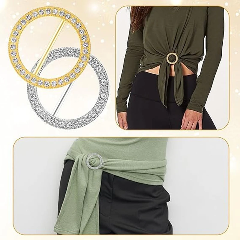 4Pcs Rhinestones T Shirt Clips Fashion Rhinestone Scarf Clip Rings Elegant Scarves Waist Buckles for Clothing Neckerchief Shawl