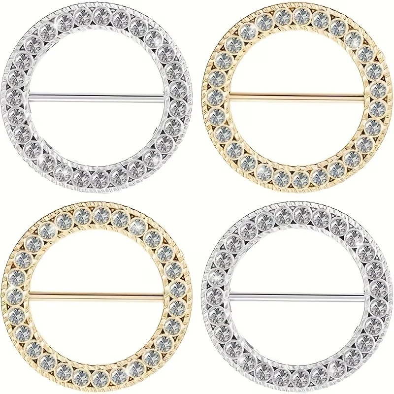 4Pcs Rhinestones T Shirt Clips Fashion Rhinestone Scarf Clip Rings Elegant Scarves Waist Buckles for Clothing Neckerchief Shawl