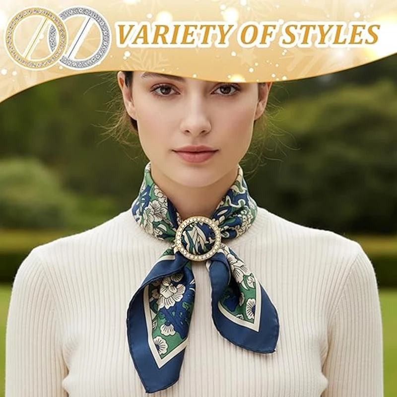 4Pcs Rhinestones T Shirt Clips Fashion Rhinestone Scarf Clip Rings Elegant Scarves Waist Buckles for Clothing Neckerchief Shawl