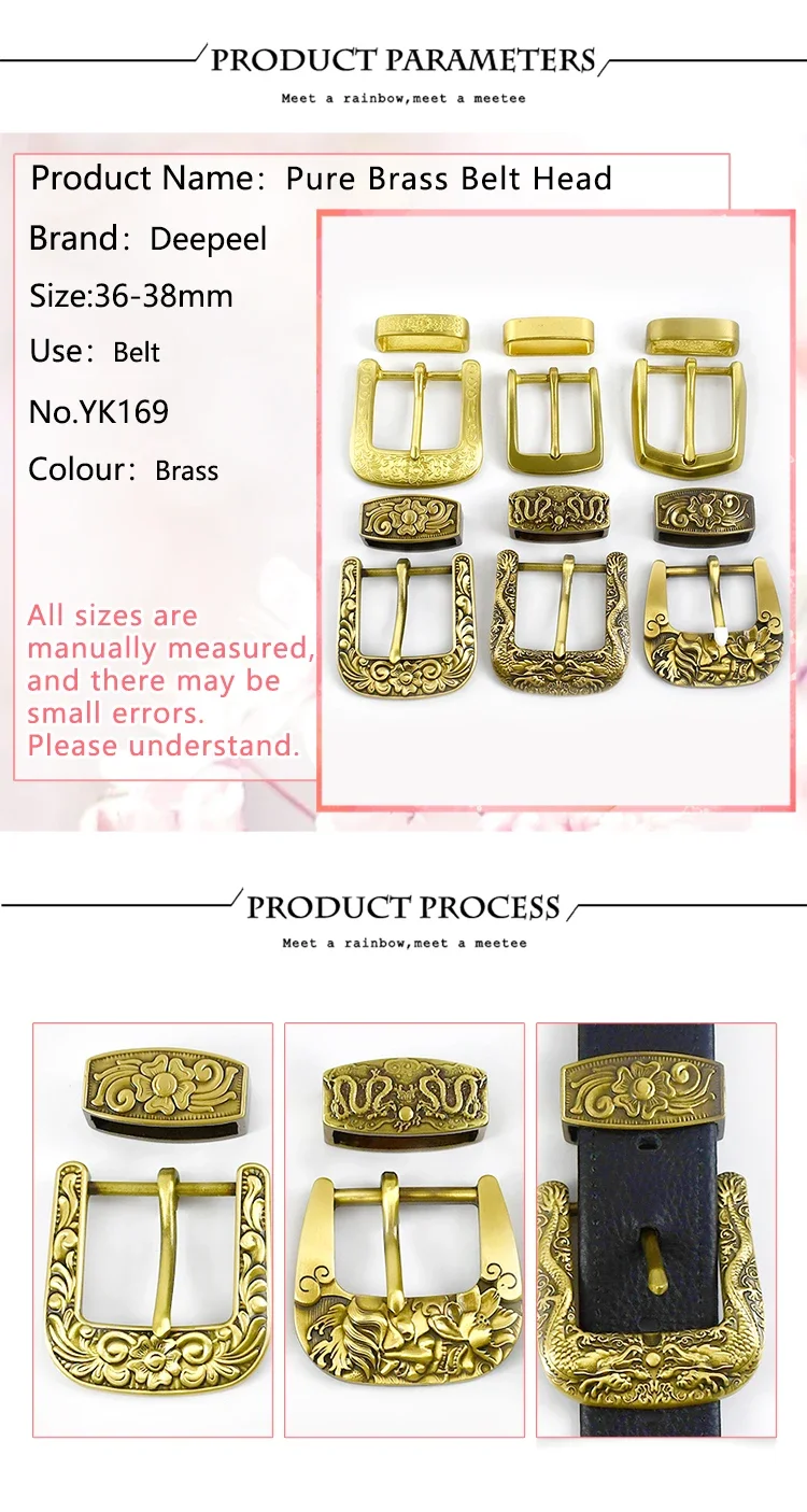Deepeel 40mm Pure Brass Belt Head Men's Copper Vintage Dragon Belts Pin Buckle for 36-38mm Waistband Leather Crafts Accessories