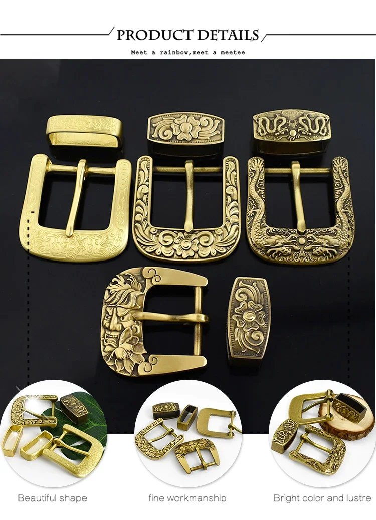 Deepeel 40mm Pure Brass Belt Head Men's Copper Vintage Dragon Belts Pin Buckle for 36-38mm Waistband Leather Crafts Accessories
