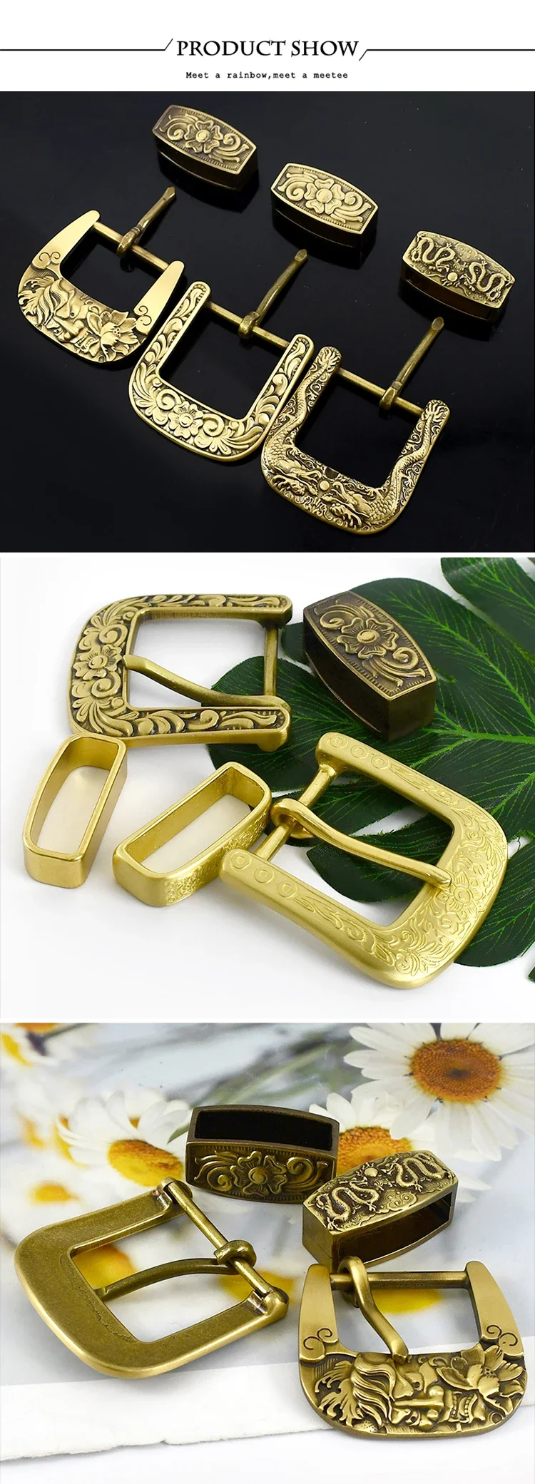Deepeel 40mm Pure Brass Belt Head Men's Copper Vintage Dragon Belts Pin Buckle for 36-38mm Waistband Leather Crafts Accessories