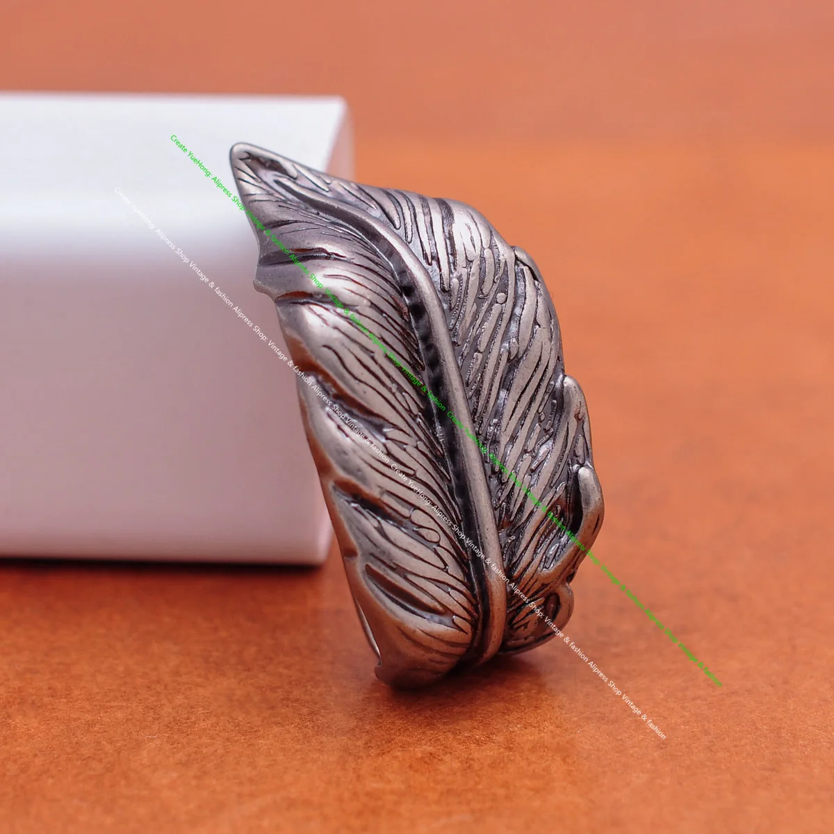 Antique Silver Western Cowboy Feather Engraved End Bar Prong Pin Leathercraft 2 PC Set Belt Buckle Replacement Fits 31mm