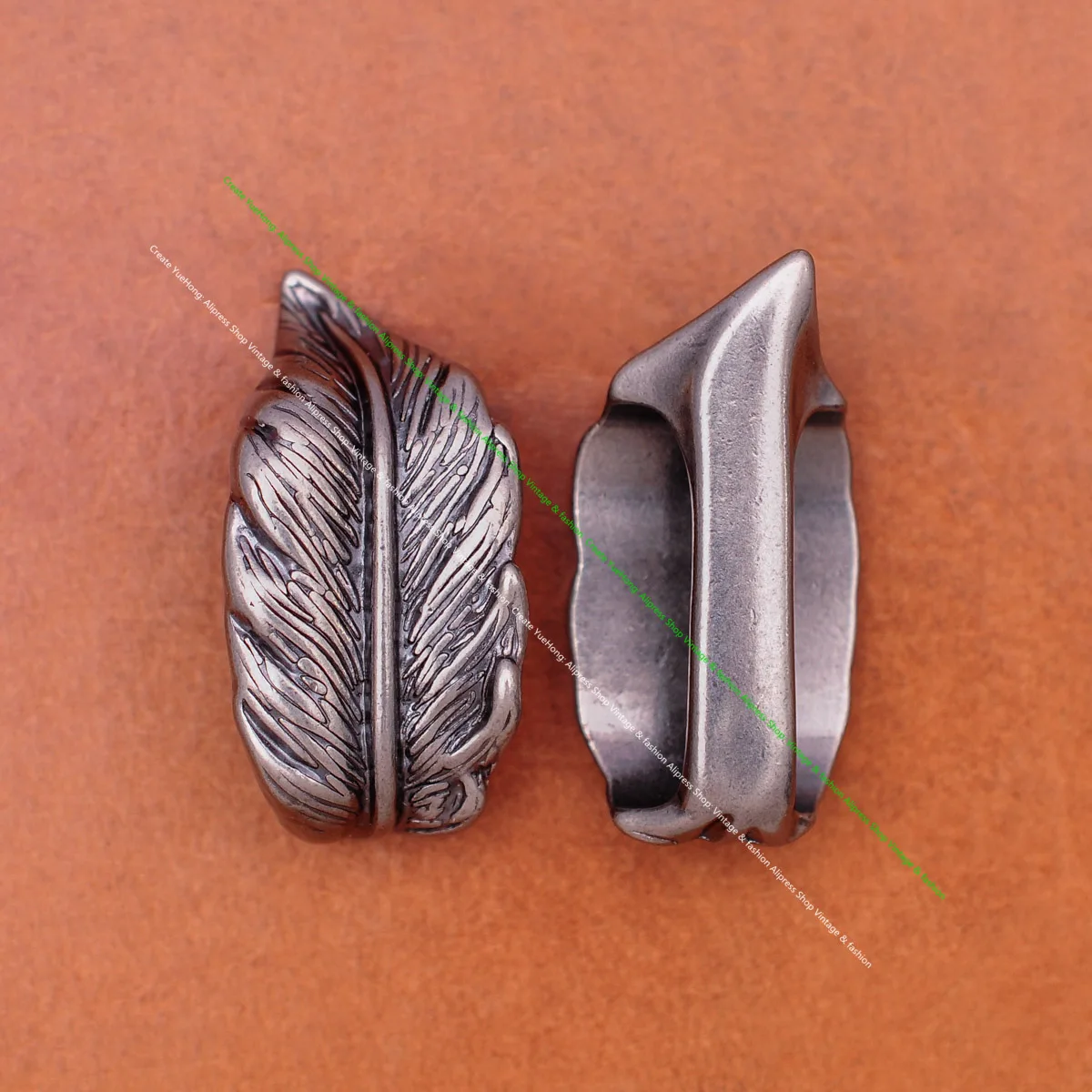 Antique Silver Western Cowboy Feather Engraved End Bar Prong Pin Leathercraft 2 PC Set Belt Buckle Replacement Fits 31mm