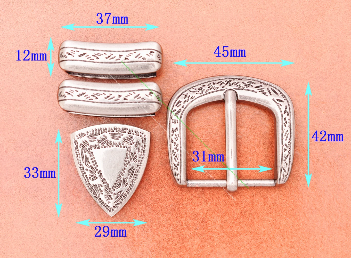 30mm Solid Vintage Silver Engraved Floral Buckle 4 Pcs Set Diy Leathercraft Western Ethnic Belt Buckle Waist Accessories