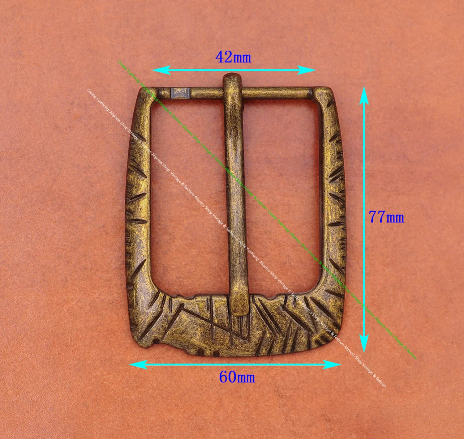 Vintage Brass Plated Wide Quality Men's Engraved Metal Leathercraft Single Prong Pin Belt Buckle Replacement Fit 40mm