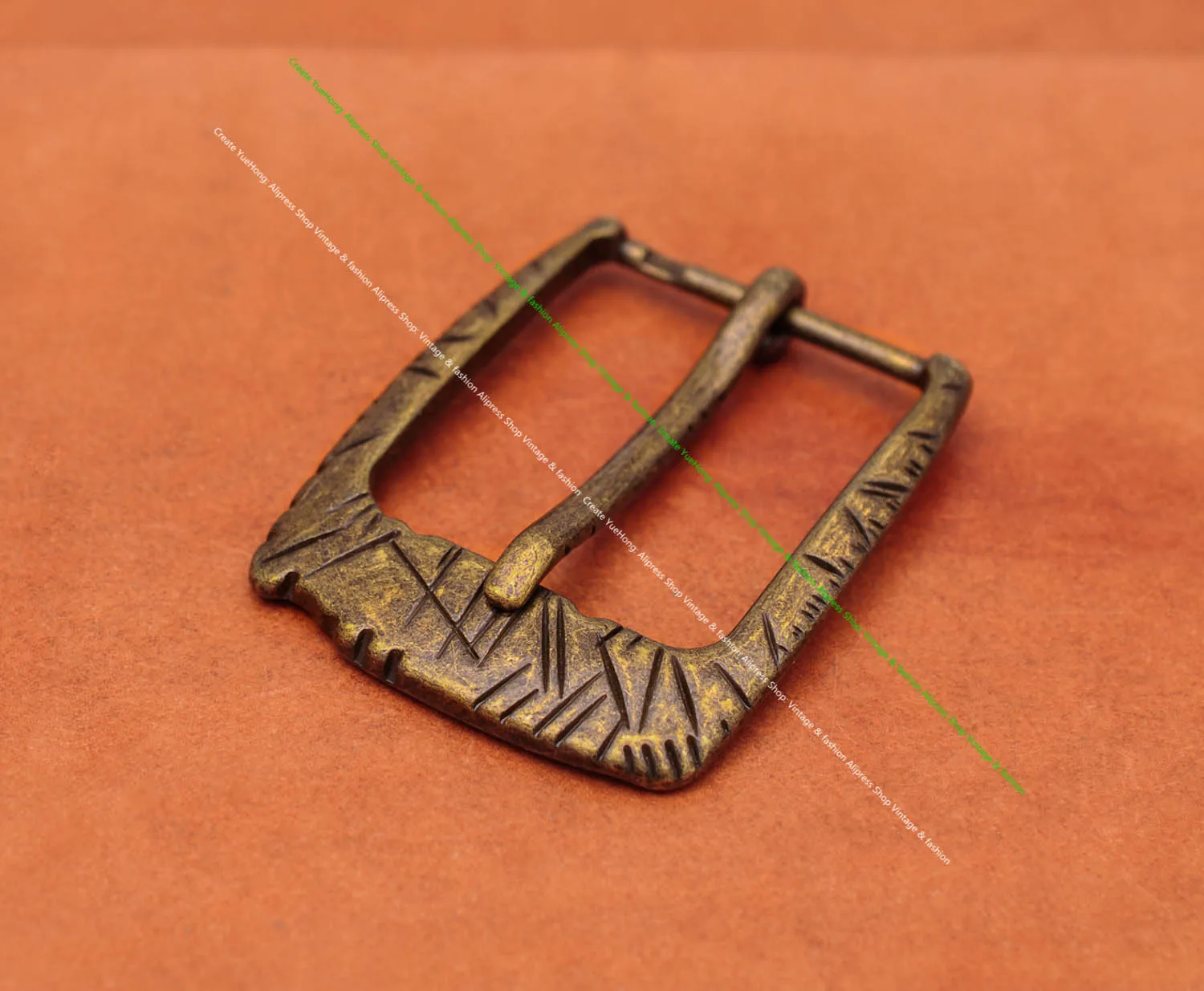 Vintage Brass Plated Wide Quality Men's Engraved Metal Leathercraft Single Prong Pin Belt Buckle Replacement Fit 40mm