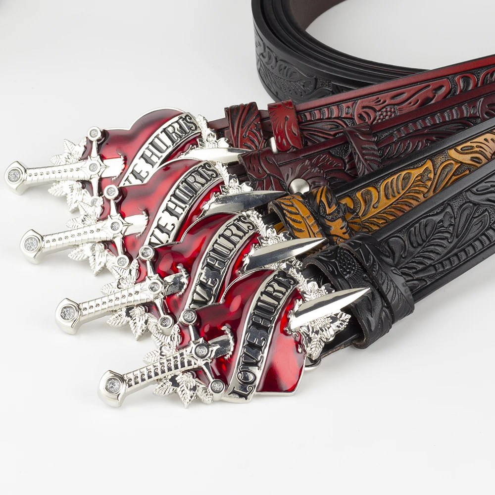 Love Hurts Red Heart Alloy Belt Buckle for Women Fashion Luxury