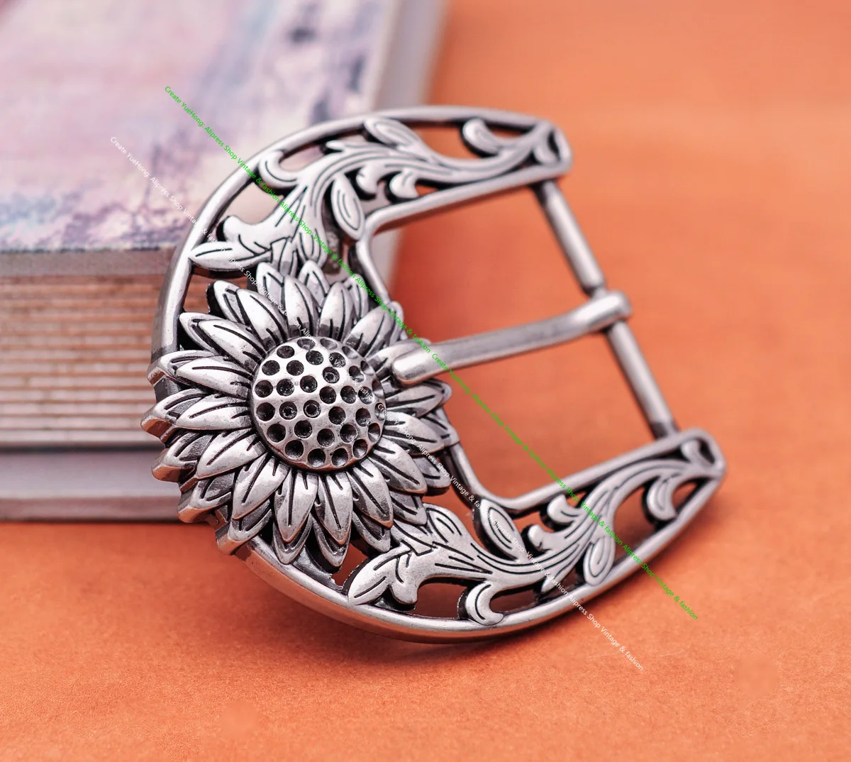 Antique Silver Sturdy Quality Western Cowboy Beauty Sun Flower Leather Belt Buckle Replacement Fit 38mm