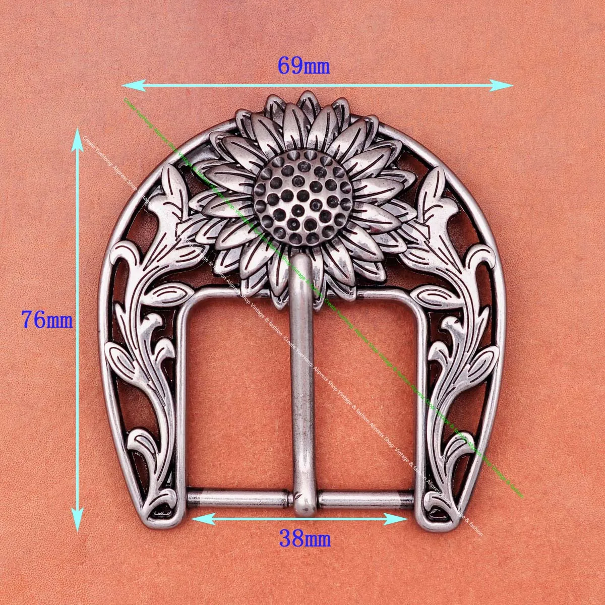 Antique Silver Sturdy Quality Western Cowboy Beauty Sun Flower Leather Belt Buckle Replacement Fit 38mm