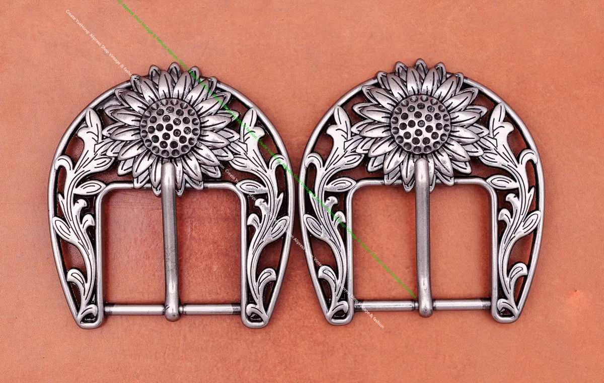 Antique Silver Sturdy Quality Western Cowboy Beauty Sun Flower Leather Belt Buckle Replacement Fit 38mm
