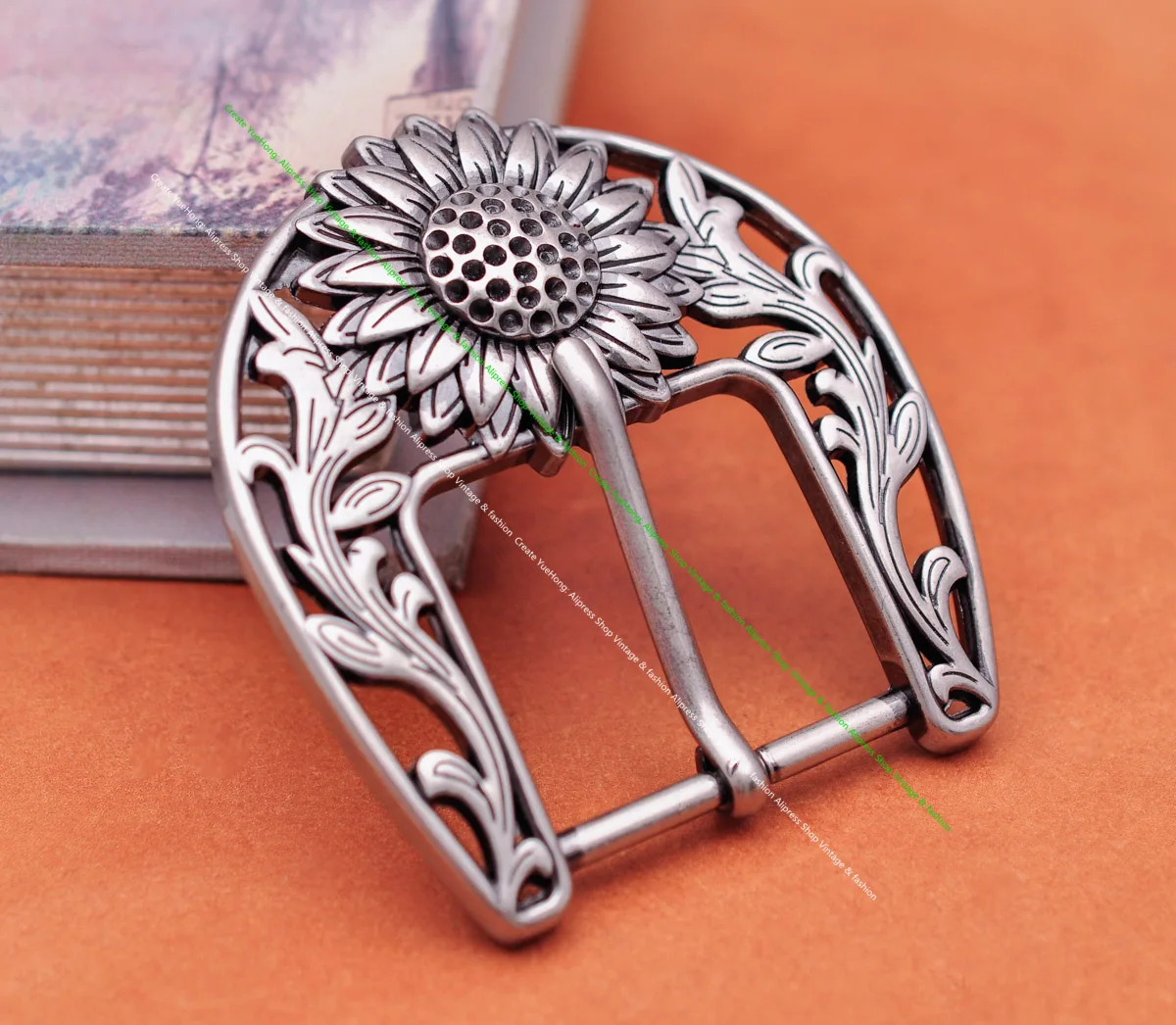 Antique Silver Sturdy Quality Western Cowboy Beauty Sun Flower Leather Belt Buckle Replacement Fit 38mm
