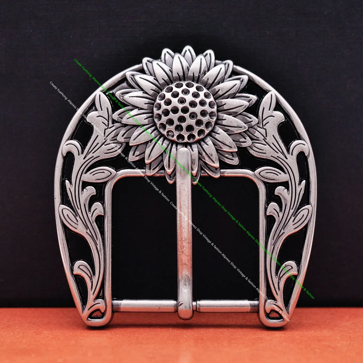 Antique Silver Sturdy Quality Western Cowboy Beauty Sun Flower Leather Belt Buckle Replacement Fit 38mm