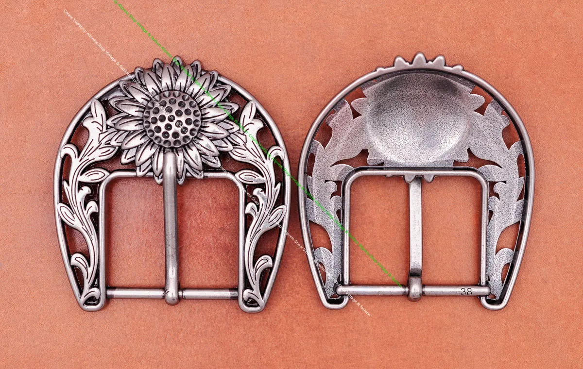 Antique Silver Sturdy Quality Western Cowboy Beauty Sun Flower Leather Belt Buckle Replacement Fit 38mm