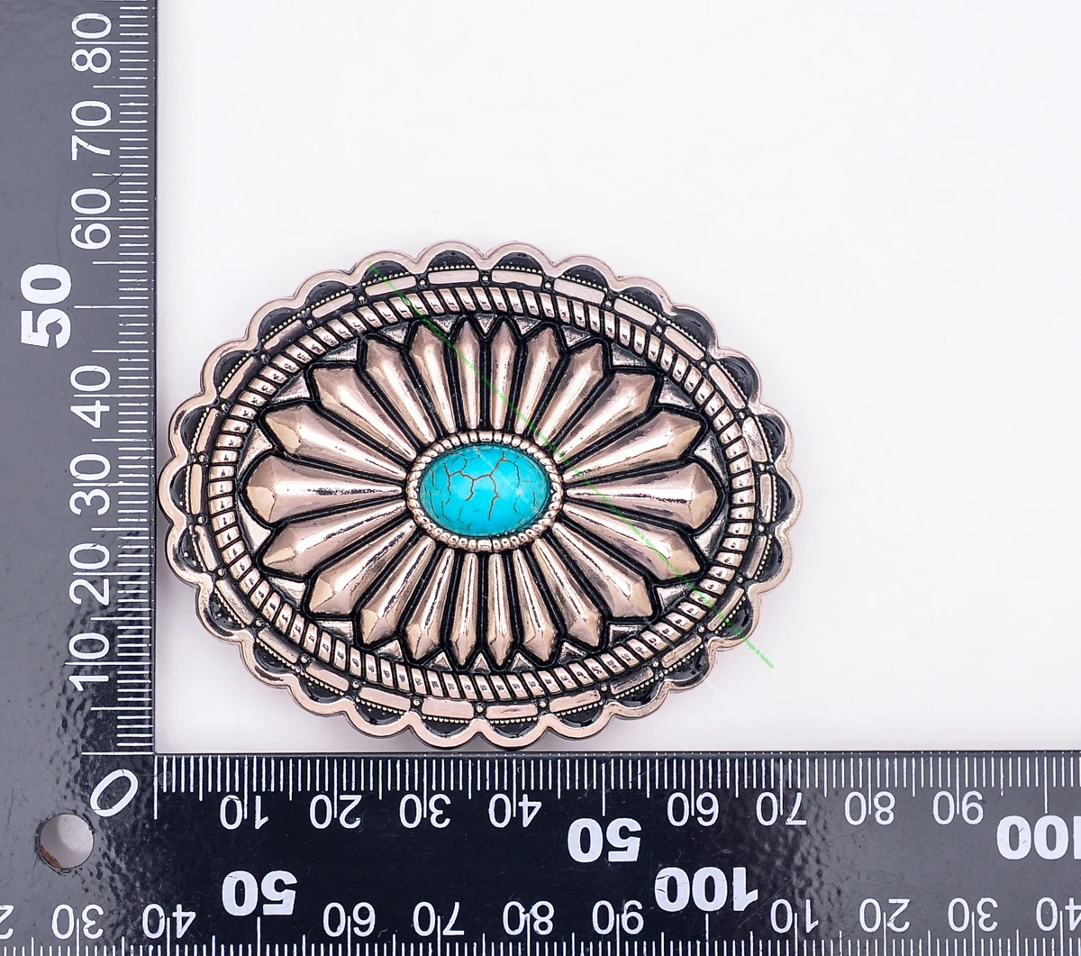 40mm Huge Vintage American Southeaset Indian Sun Burst Flower Oval Turquoise Belt Buckle