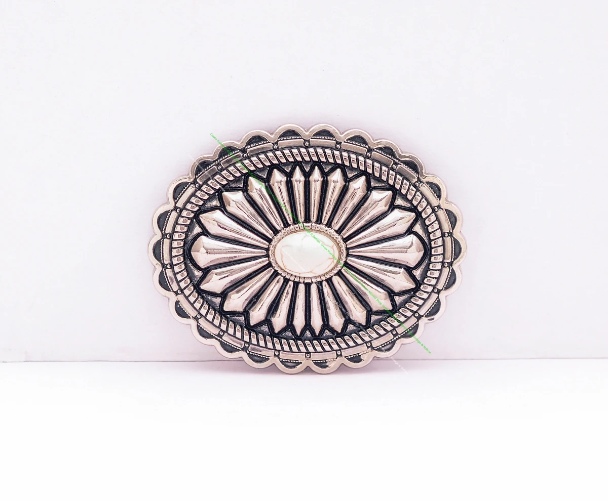 40mm Huge Vintage American Southeaset Indian Sun Burst Flower Oval Turquoise Belt Buckle