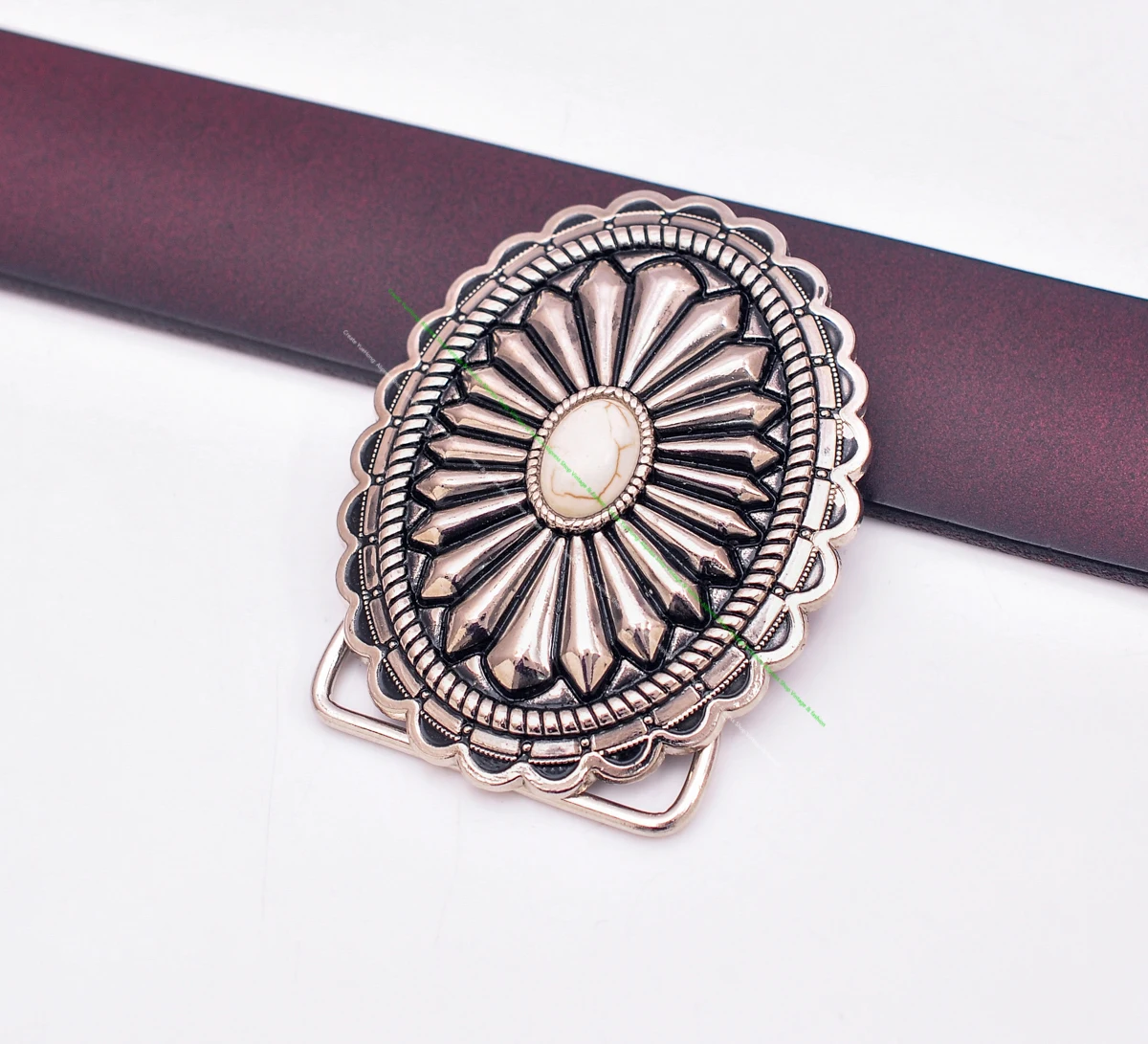 40mm Huge Vintage American Southeaset Indian Sun Burst Flower Oval Turquoise Belt Buckle