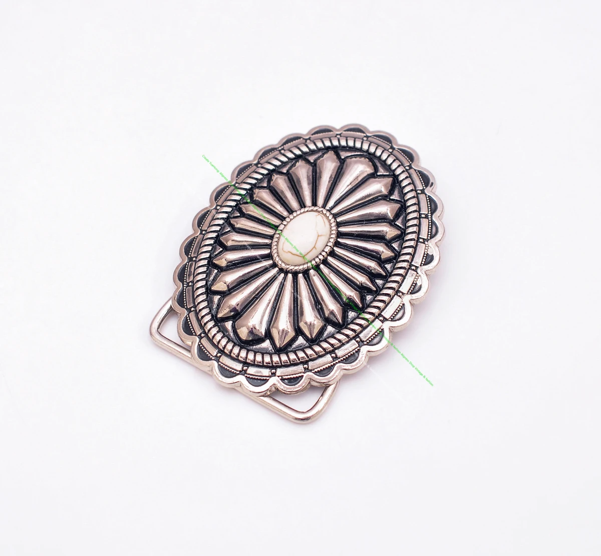 40mm Huge Vintage American Southeaset Indian Sun Burst Flower Oval Turquoise Belt Buckle