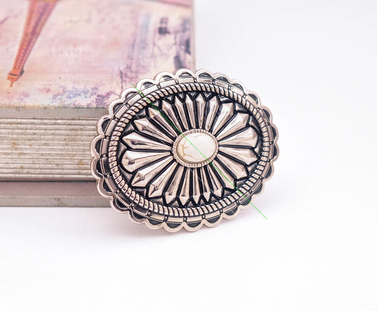 40mm Huge Vintage American Southeaset Indian Sun Burst Flower Oval Turquoise Belt Buckle
