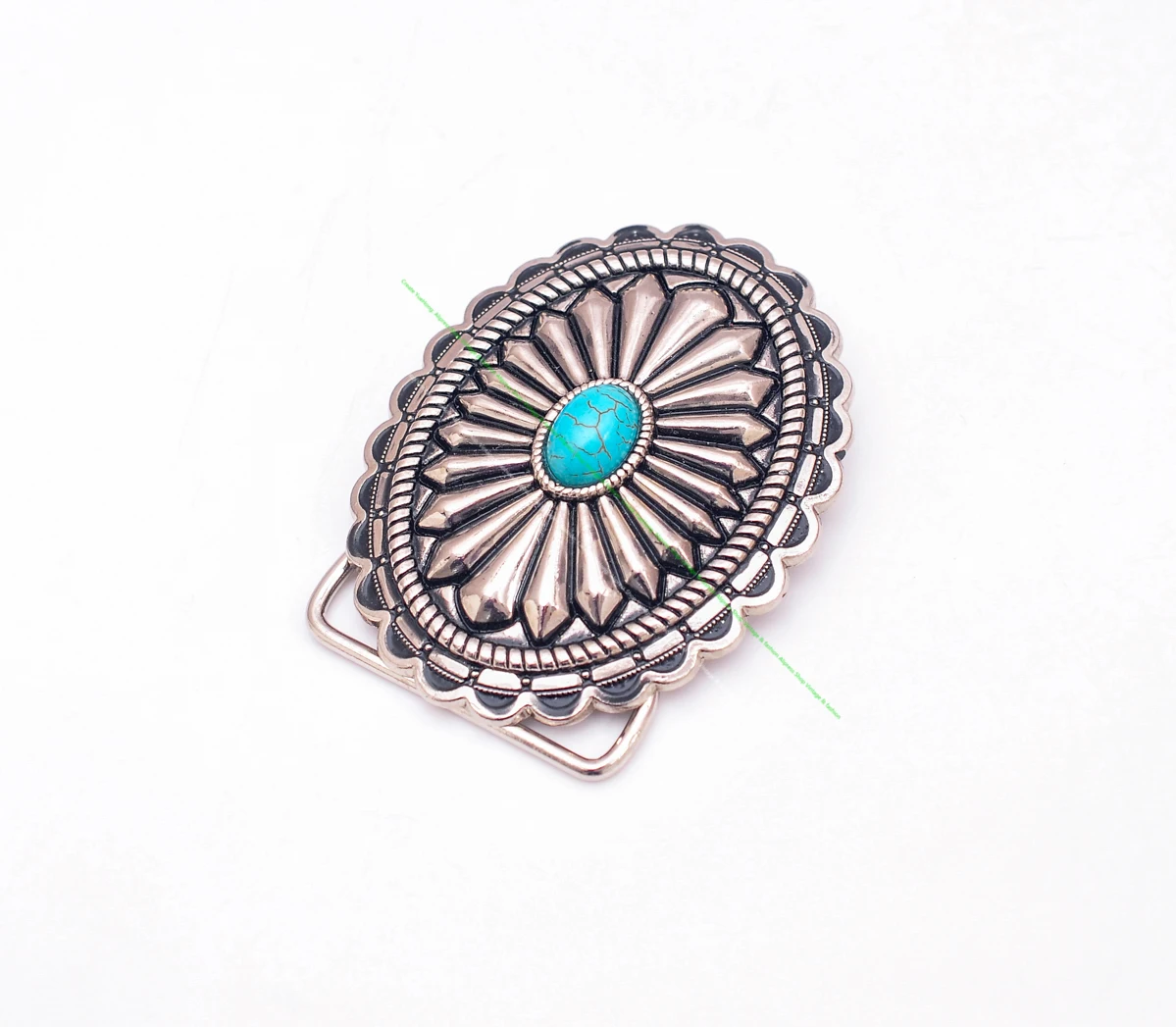 40mm Huge Vintage American Southeaset Indian Sun Burst Flower Oval Turquoise Belt Buckle