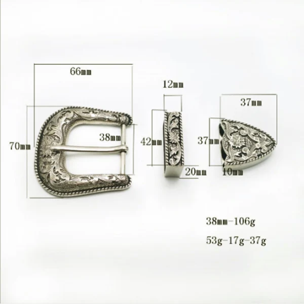 Western Retro Floral Engraved Antique Belt Buckle Set 3pcs Fits 38mm Belt Decor Metal Belt Head Belt Loop Belt Tail Accessories