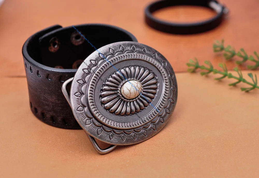 Vintage Silver America Southwest Tribal Traditional Floral Turquoise Men's Huge Leather Belt Buckle Fits 40MM Belt Strap