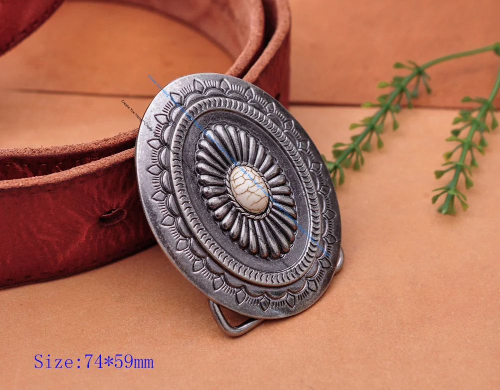 Vintage Silver America Southwest Tribal Traditional Floral Turquoise Men's Huge Leather Belt Buckle Fits 40MM Belt Strap