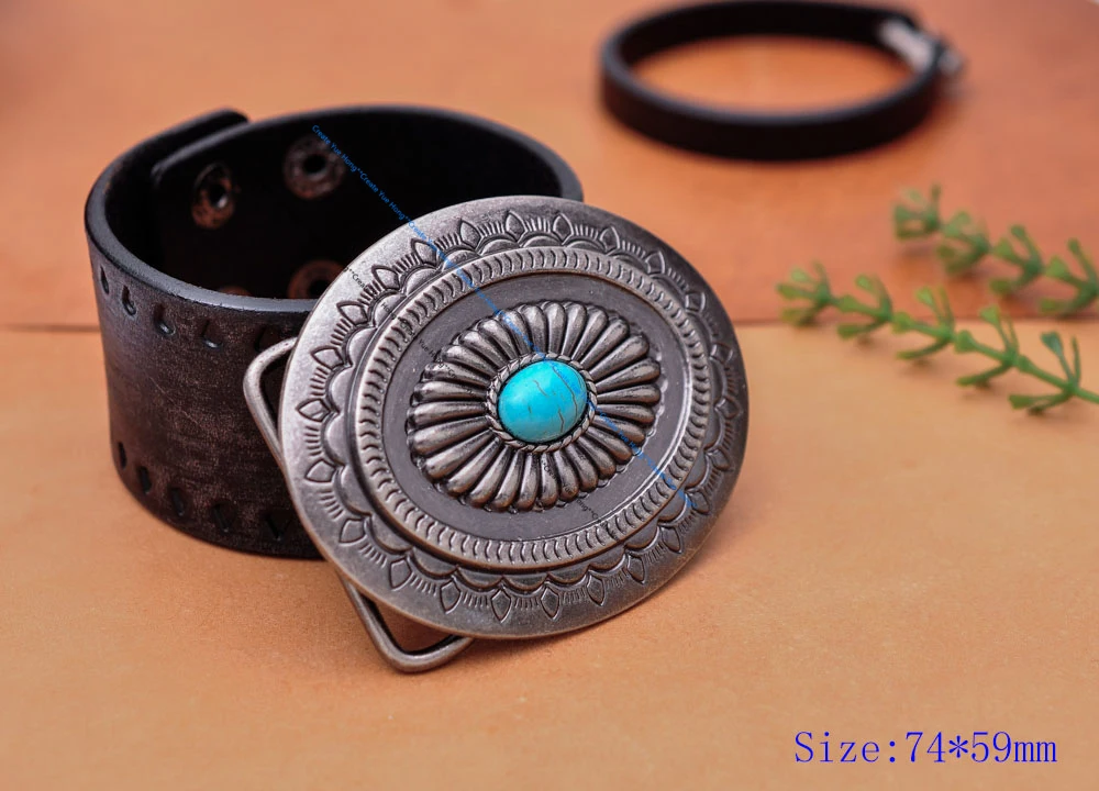 Vintage Silver America Southwest Tribal Traditional Floral Turquoise Men's Huge Leather Belt Buckle Fits 40MM Belt Strap