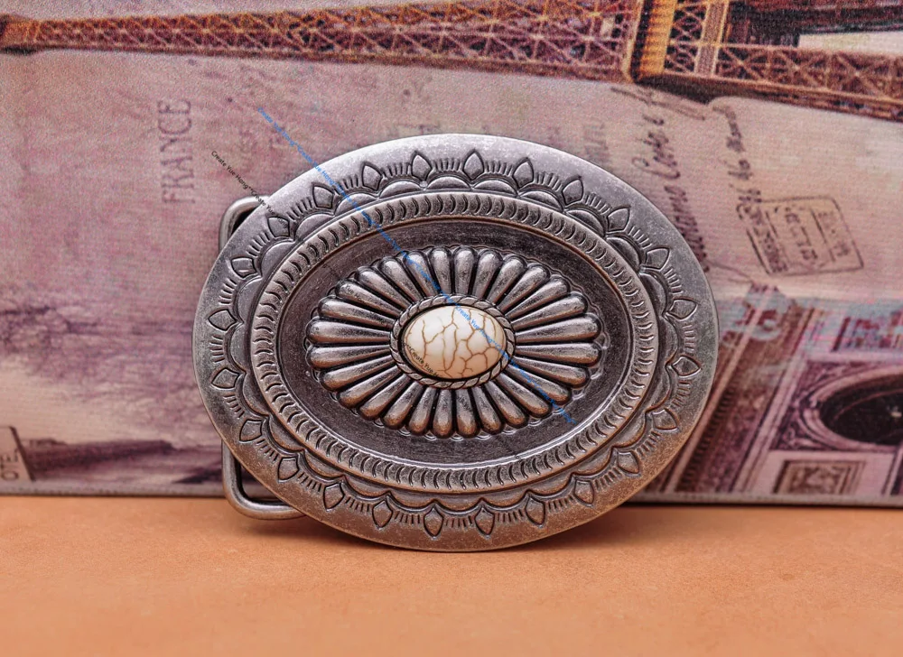 Vintage Silver America Southwest Tribal Traditional Floral Turquoise Men's Huge Leather Belt Buckle Fits 40MM Belt Strap