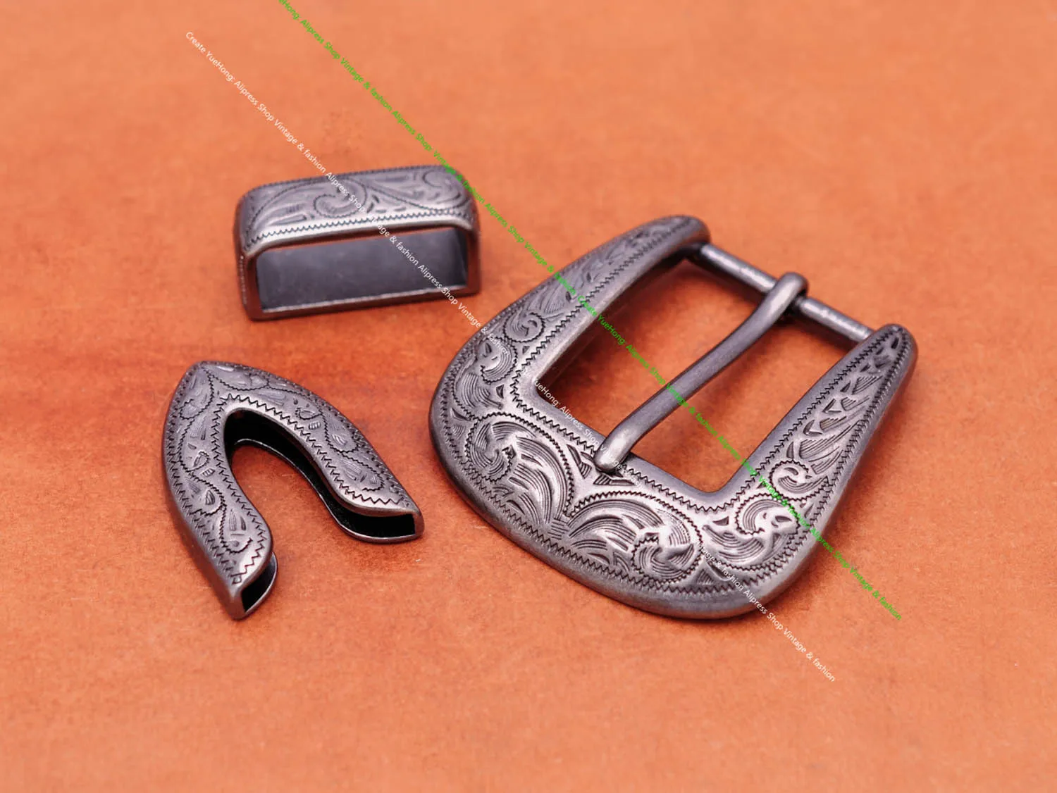30mm Vintage Silver Western Cowboy Rodeo Floral Carved Jeans Apparel Leather Belt Leathercraft 3PCS Set Buckle Replacement