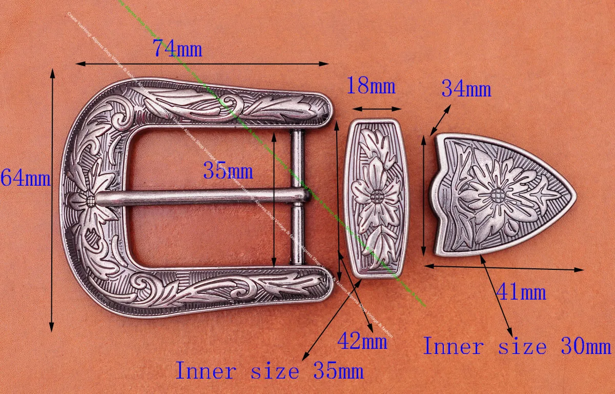 Huge Western Cowboy Cowgirl Rodeo 3PCS Set Silver Flower Embrossed DIY Leather Belt Buckle Replacement Fit 35mm Belt Strap