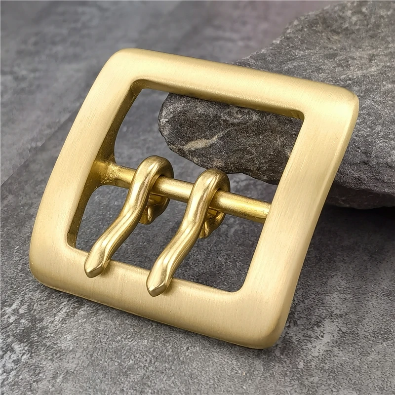 Belt Buckle 40mm Retro Brass Double Tongue Pin Belt Buckle For Men Belt DIY Accessories Leather Craft Man Belt Buckle BK0012