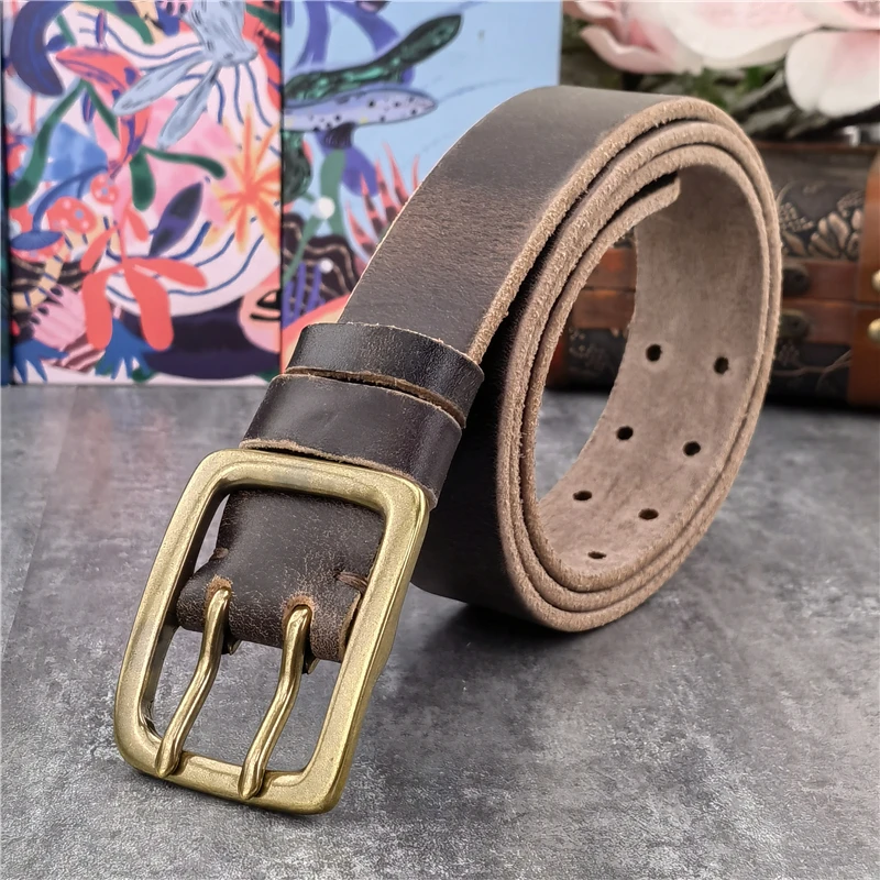 Belt Buckle 40mm Retro Brass Double Tongue Pin Belt Buckle For Men Belt DIY Accessories Leather Craft Man Belt Buckle BK0012