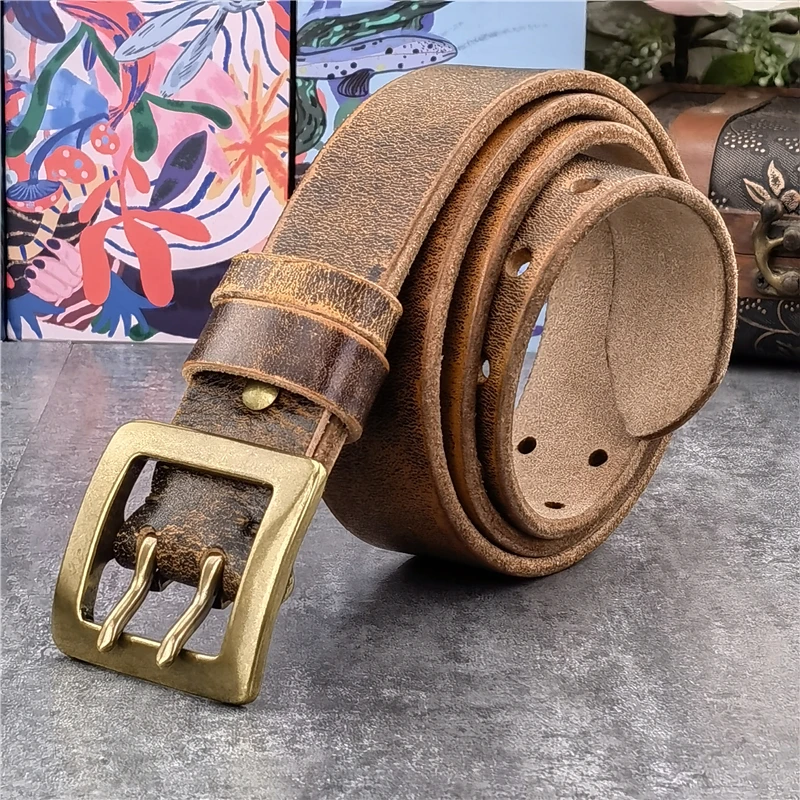 Belt Buckle 40mm Retro Brass Double Tongue Pin Belt Buckle For Men Belt DIY Accessories Leather Craft Man Belt Buckle BK0012