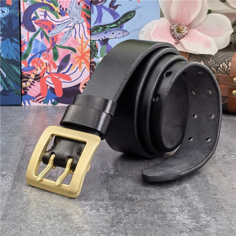 Belt Buckle 40mm Retro Brass Double Tongue Pin Belt Buckle For Men Belt DIY Accessories Leather Craft Man Belt Buckle BK0012