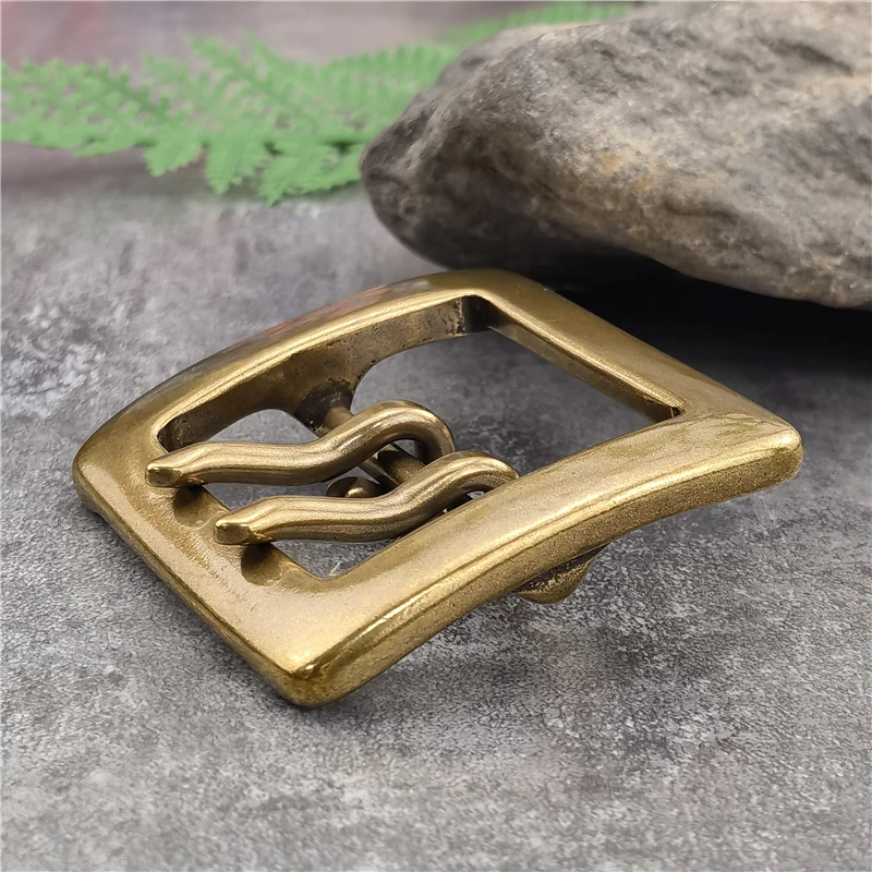 Belt Buckle 40mm Retro Brass Double Tongue Pin Belt Buckle For Men Belt DIY Accessories Leather Craft Man Belt Buckle BK0012